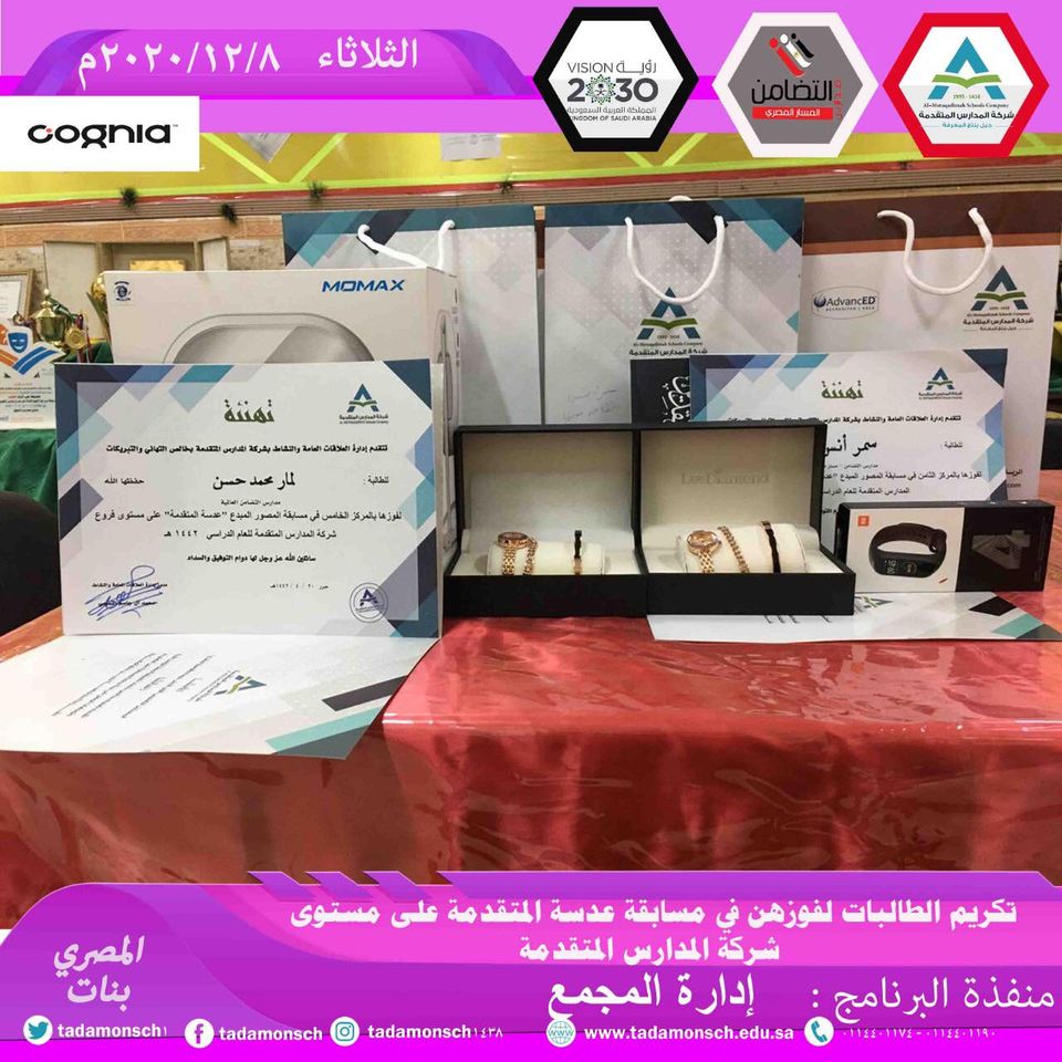 تكريم الطالبات لفوزهن في مسابقة عدسة المتقدمة