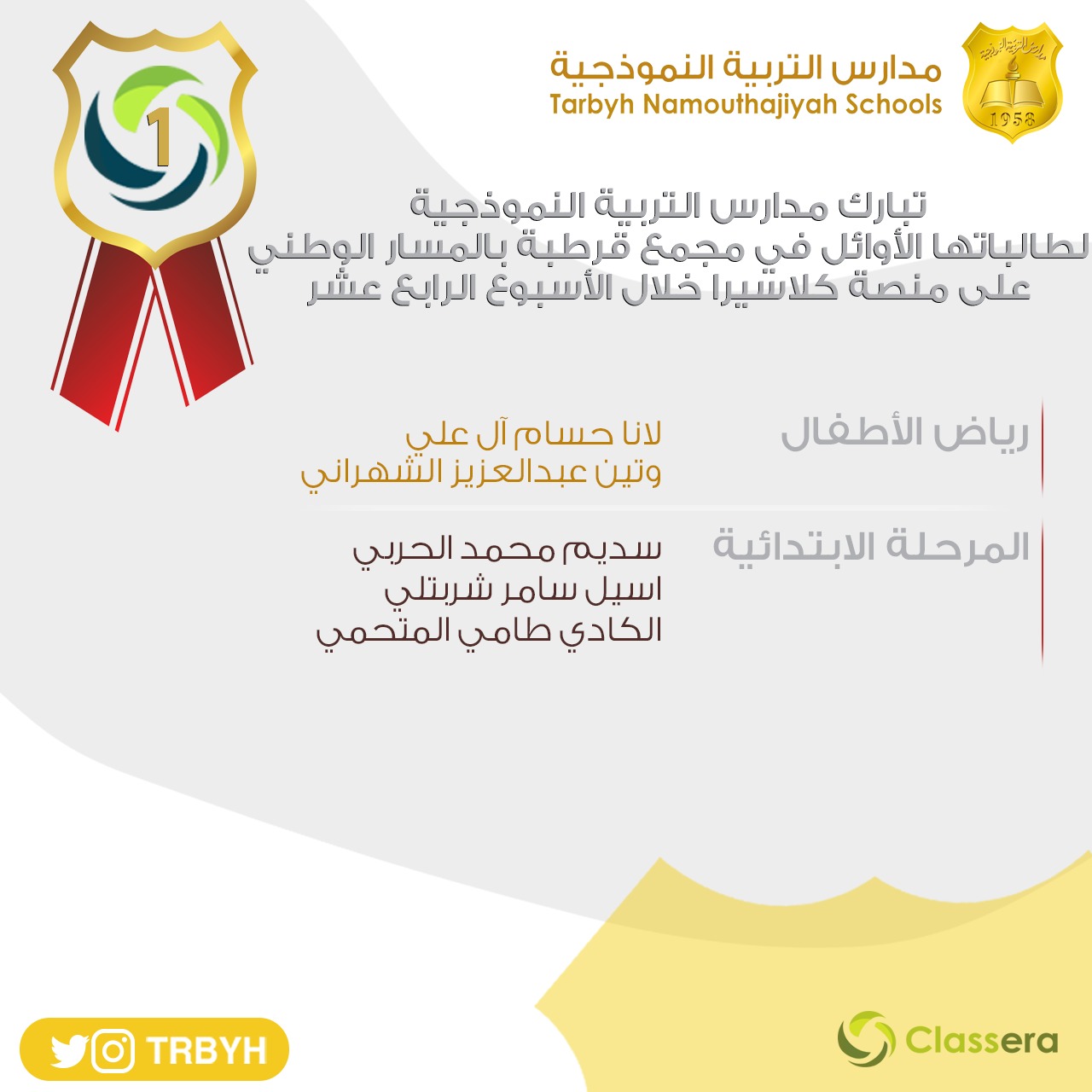 الطالبات الاوائل على منصة كلاسيرا للأسبوع الرابع عشر