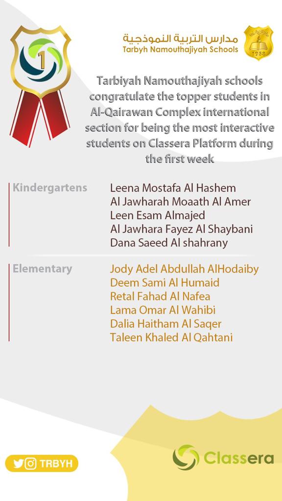 الاوائل على منصة كلاسيرا للأسبوع الأول (الفصل الثاني- بنات)